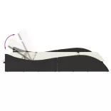 fekete polyrattan napozóágy párnákkal 114x205x73 cm