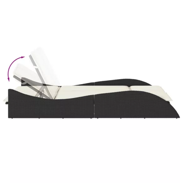 fekete polyrattan napozóágy párnákkal 114x205x73 cm