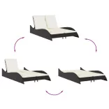 fekete polyrattan napozóágy párnákkal 114x205x73 cm