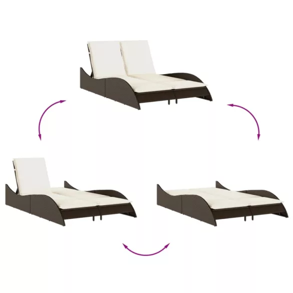 barna polyrattan napozóágy párnákkal 114x205x73 cm