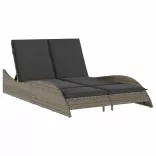 szürke polyrattan napozóágy párnákkal 114x205x73 cm