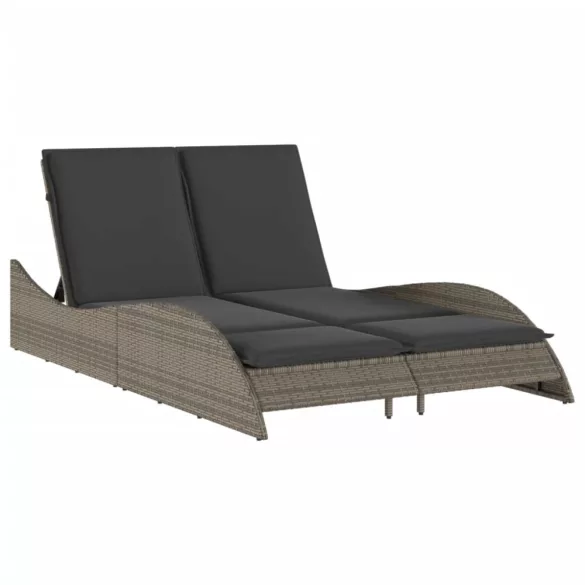 szürke polyrattan napozóágy párnákkal 114x205x73 cm