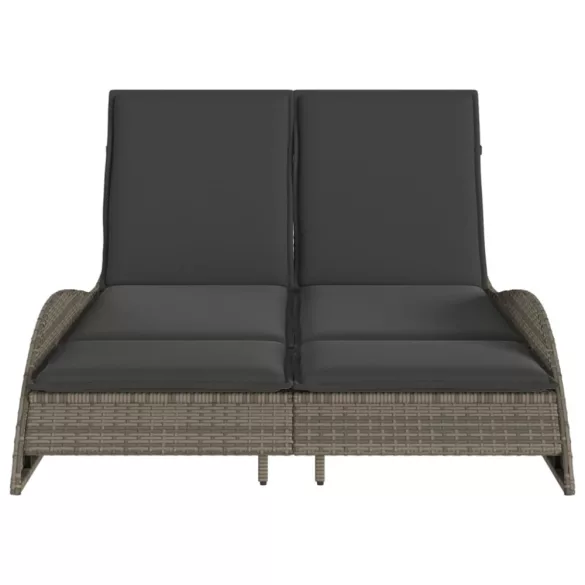 szürke polyrattan napozóágy párnákkal 114x205x73 cm