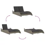 szürke polyrattan napozóágy párnákkal 114x205x73 cm