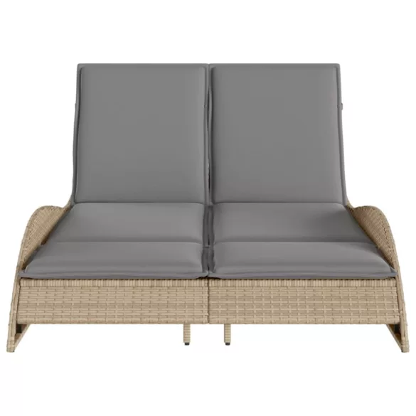 bézs polyrattan napozóágy párnákkal 114x205x73 cm