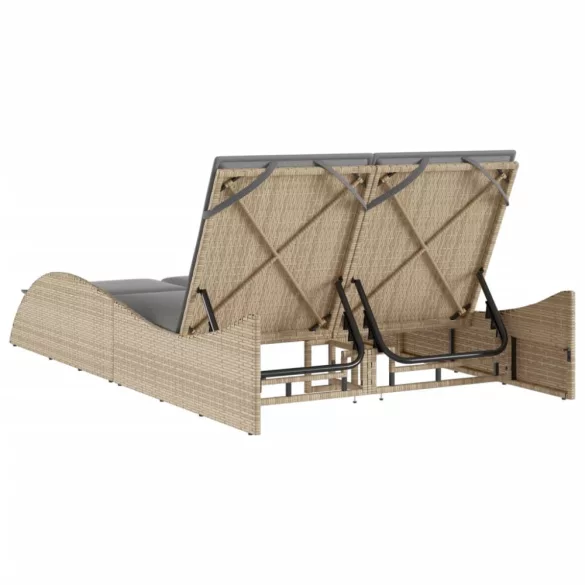 bézs polyrattan napozóágy párnákkal 114x205x73 cm