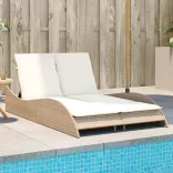 bézs polyrattan napozóágy párnákkal 114x205x73 cm