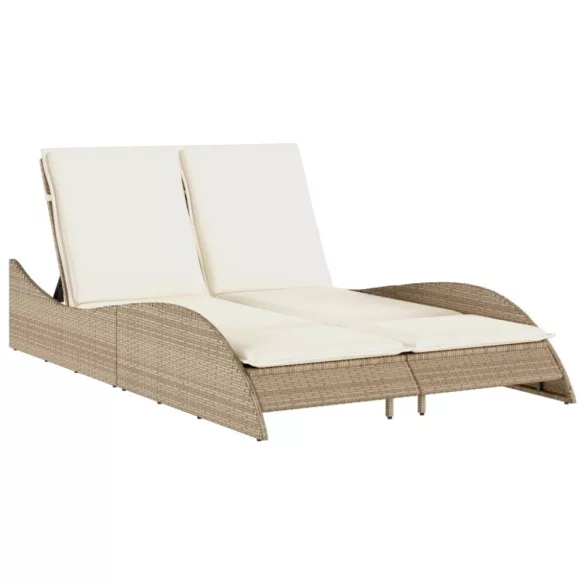 bézs polyrattan napozóágy párnákkal 114x205x73 cm