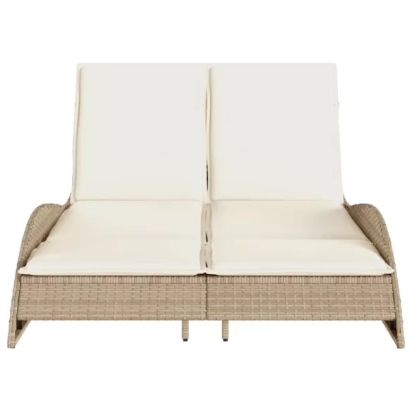 bézs polyrattan napozóágy párnákkal 114x205x73 cm