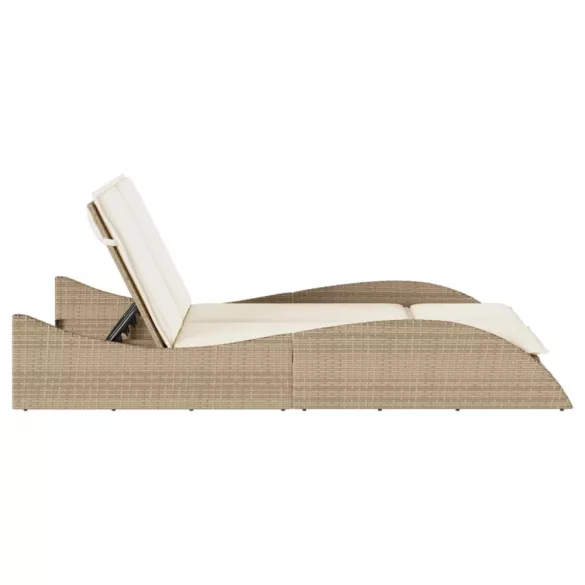 bézs polyrattan napozóágy párnákkal 114x205x73 cm