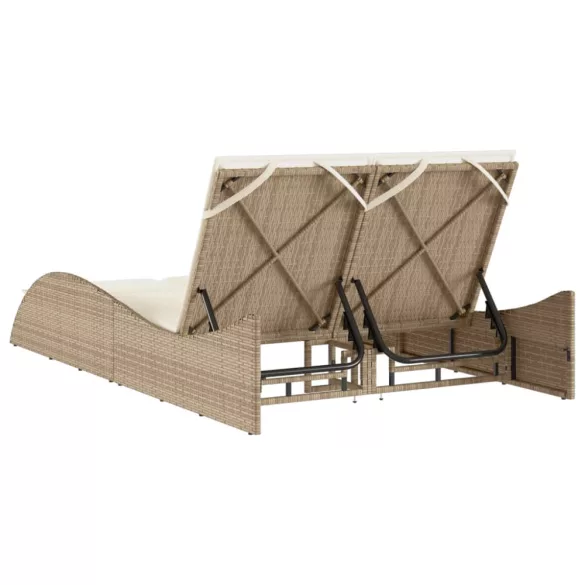 bézs polyrattan napozóágy párnákkal 114x205x73 cm