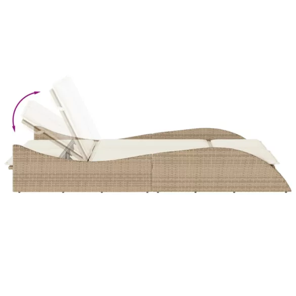bézs polyrattan napozóágy párnákkal 114x205x73 cm