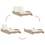 bézs polyrattan napozóágy párnákkal 114x205x73 cm