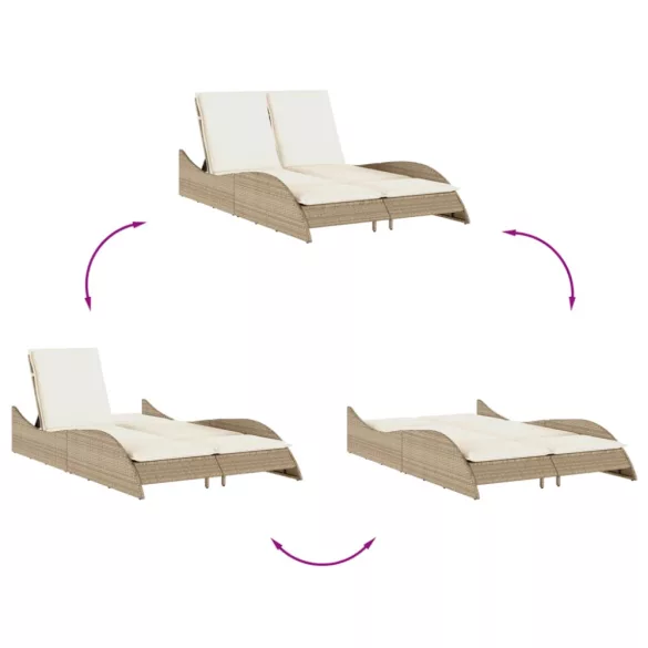 bézs polyrattan napozóágy párnákkal 114x205x73 cm