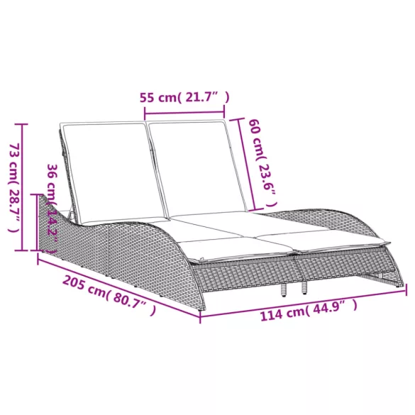 bézs polyrattan napozóágy párnákkal 114x205x73 cm