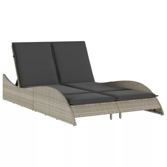 világosszürke polyrattan napozóágy párnákkal 114x205x73 cm