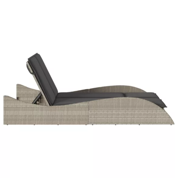 világosszürke polyrattan napozóágy párnákkal 114x205x73 cm