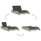 világosszürke polyrattan napozóágy párnákkal 114x205x73 cm