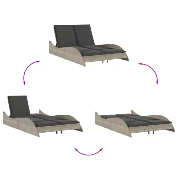 világosszürke polyrattan napozóágy párnákkal 114x205x73 cm