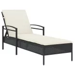 fekete polyrattan napozóágy párnával 63x200x81 cm