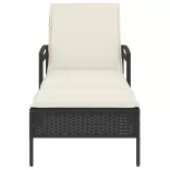 fekete polyrattan napozóágy párnával 63x200x81 cm