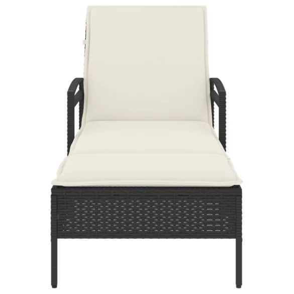 fekete polyrattan napozóágy párnával 63x200x81 cm