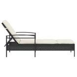 fekete polyrattan napozóágy párnával 63x200x81 cm