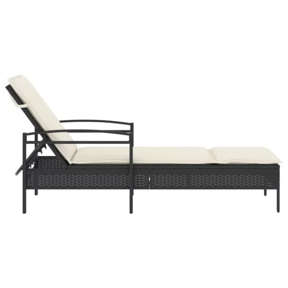 fekete polyrattan napozóágy párnával 63x200x81 cm