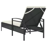 fekete polyrattan napozóágy párnával 63x200x81 cm