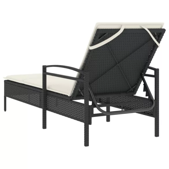 fekete polyrattan napozóágy párnával 63x200x81 cm