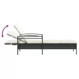 fekete polyrattan napozóágy párnával 63x200x81 cm