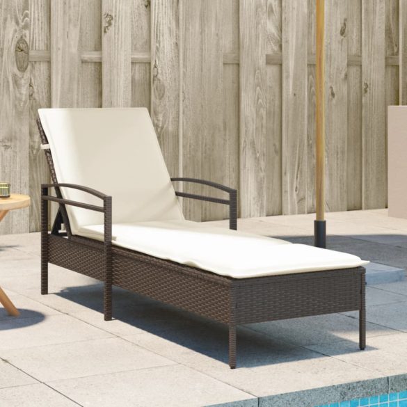 barna polyrattan napozóágy párnával 63x200x81 cm