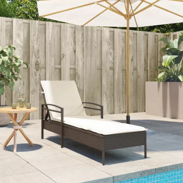 barna polyrattan napozóágy párnával 63x200x81 cm