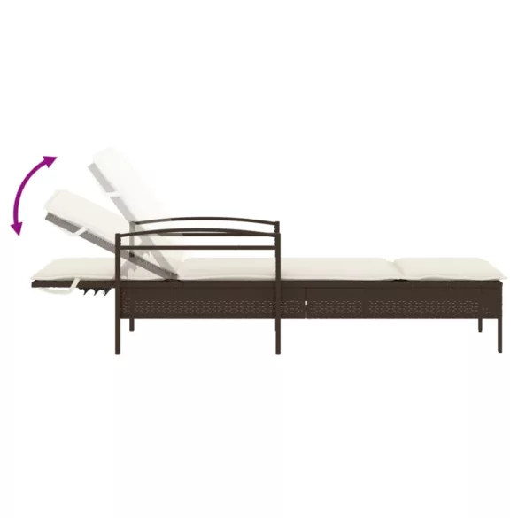 barna polyrattan napozóágy párnával 63x200x81 cm