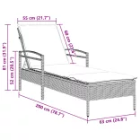 barna polyrattan napozóágy párnával 63x200x81 cm