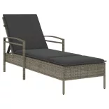 szürke polyrattan napozóágy párnával 63x200x81 cm