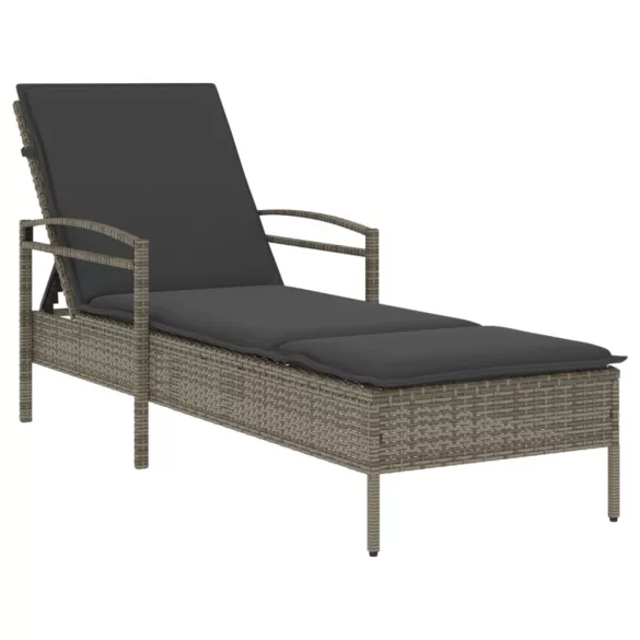 szürke polyrattan napozóágy párnával 63x200x81 cm