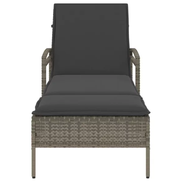 szürke polyrattan napozóágy párnával 63x200x81 cm