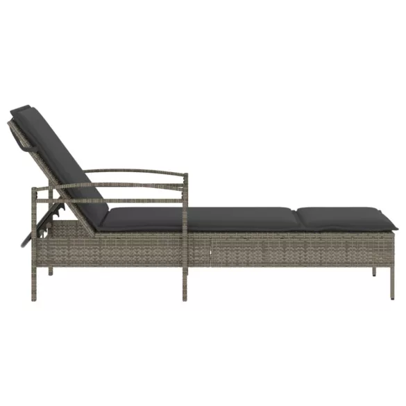 szürke polyrattan napozóágy párnával 63x200x81 cm