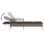 szürke polyrattan napozóágy párnával 63x200x81 cm