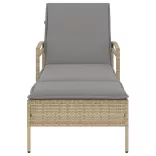 bézs polyrattan napozóágy párnával 63x200x81 cm