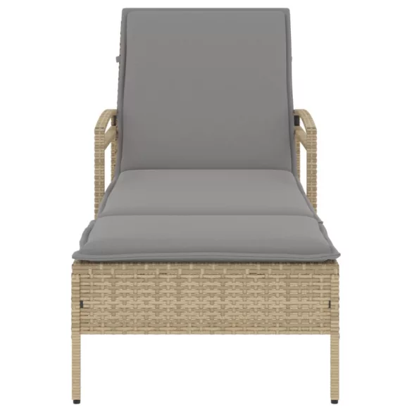 bézs polyrattan napozóágy párnával 63x200x81 cm