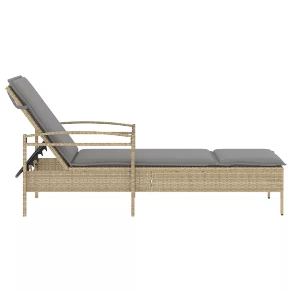 bézs polyrattan napozóágy párnával 63x200x81 cm