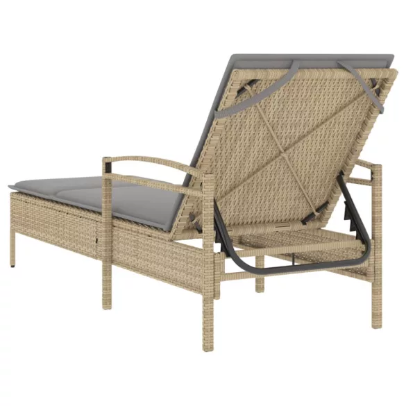 bézs polyrattan napozóágy párnával 63x200x81 cm