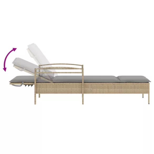 bézs polyrattan napozóágy párnával 63x200x81 cm
