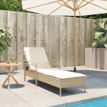 bézs polyrattan napozóágy párnával 63x200x81 cm