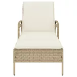 bézs polyrattan napozóágy párnával 63x200x81 cm