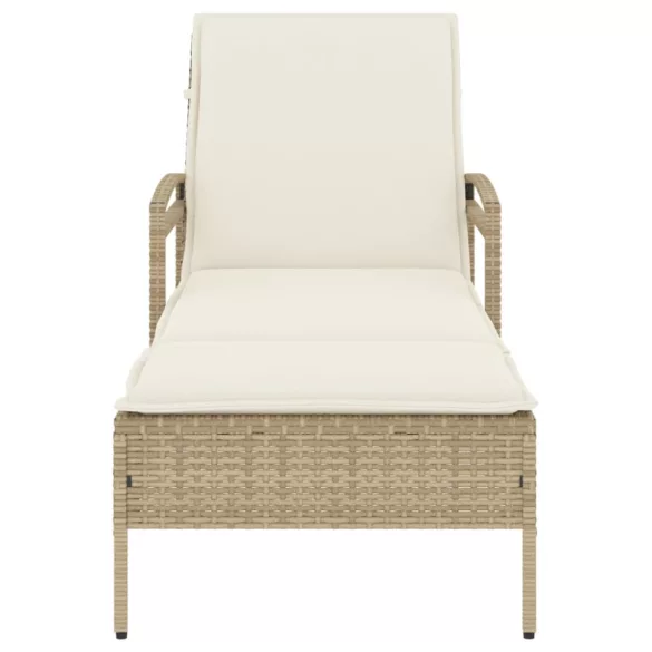 bézs polyrattan napozóágy párnával 63x200x81 cm