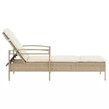bézs polyrattan napozóágy párnával 63x200x81 cm