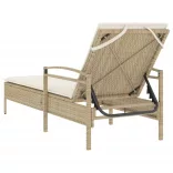 bézs polyrattan napozóágy párnával 63x200x81 cm